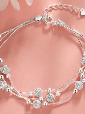 Sterling Silver Multi-Strand Beaded Bracelet - new